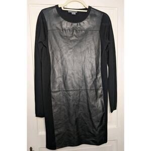 Vince Black Long Sleeve Sweater Dress Lambskin Leather Panel Wool S Y2K(867)